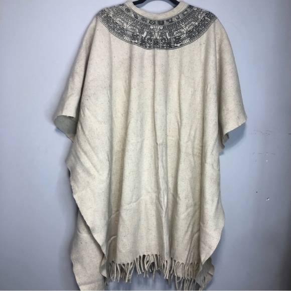 Boho Chic Mexican Vintage Wool Fringe Poncho Cape - Picture 6 of 7